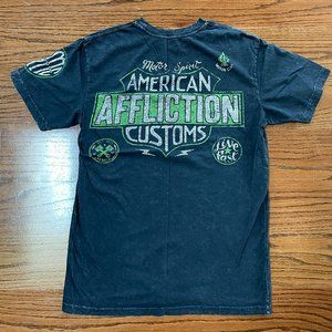 AFFLICTION AC Motor Club Men's T-shirt Size M Short Sleeve Distressed Gr…